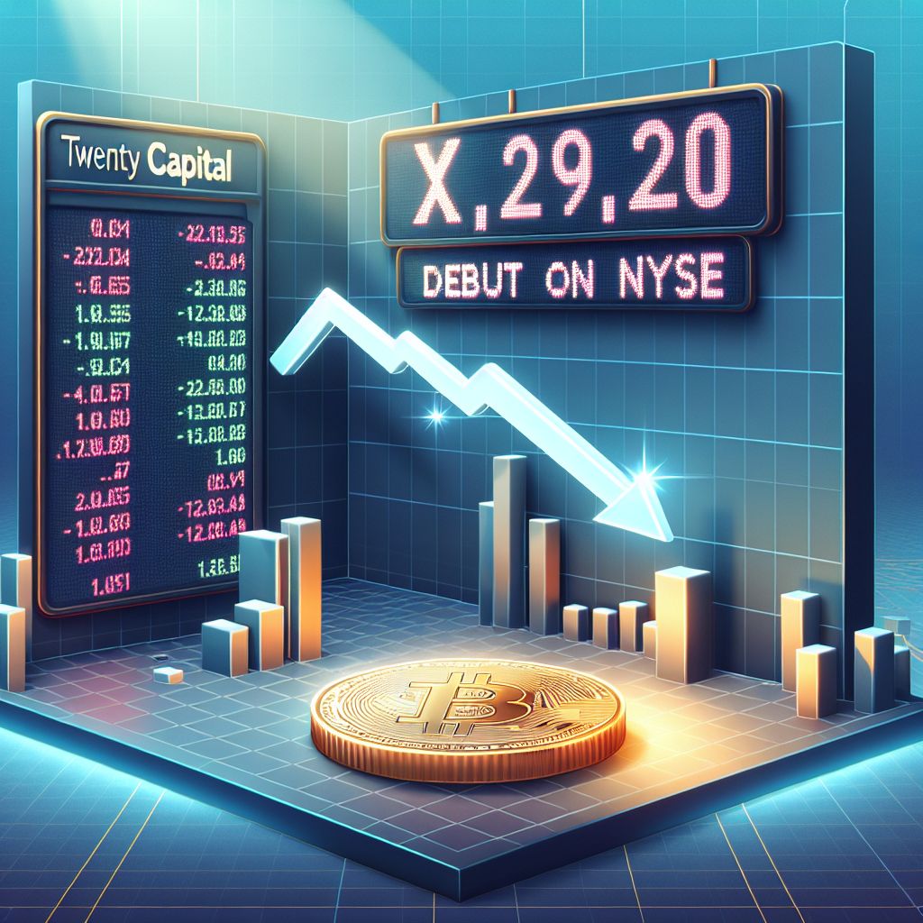 XXI ticker on NYSE with Bitcoin and descending price graph