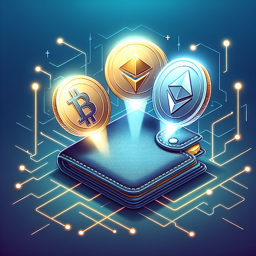 Wallet app icon linking Bitcoin, Ethereum, and Solana tokens