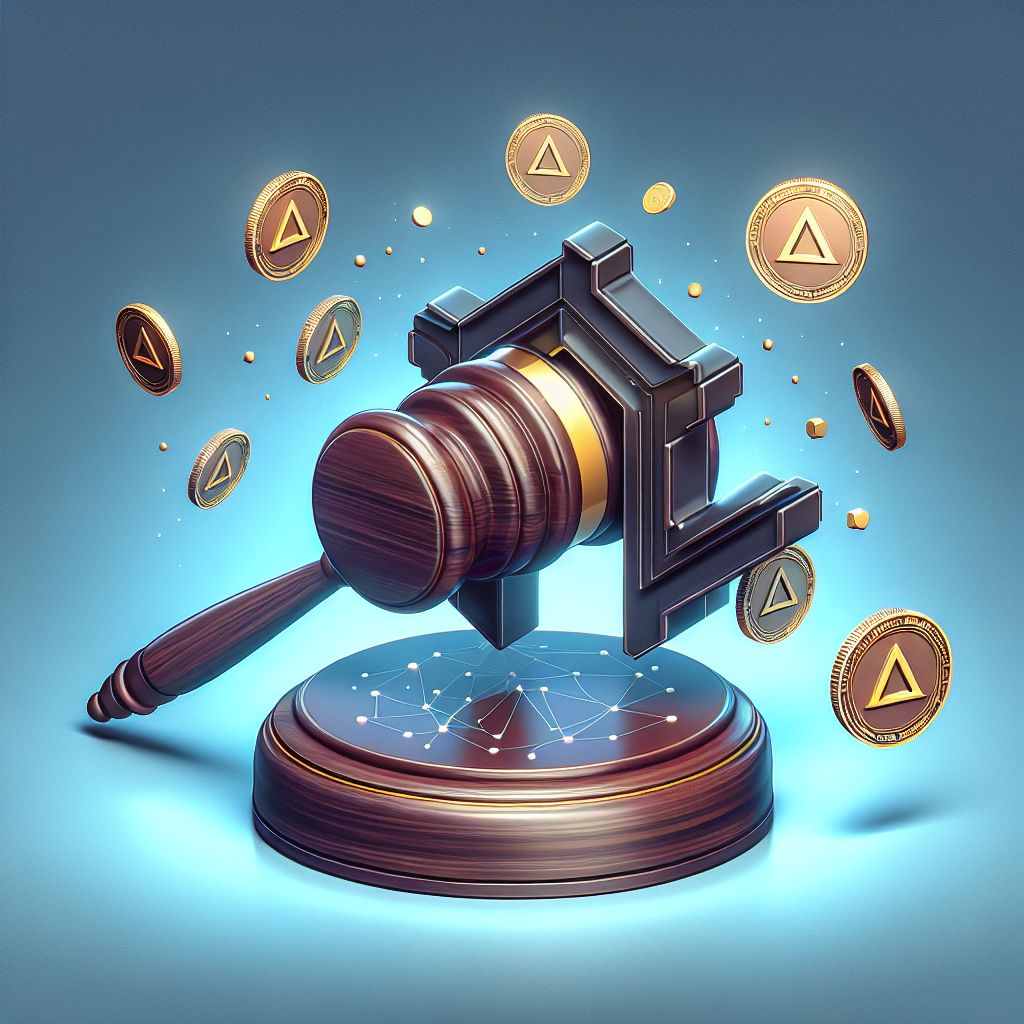 Aave logo beside SEC gavel and floating governance tokens