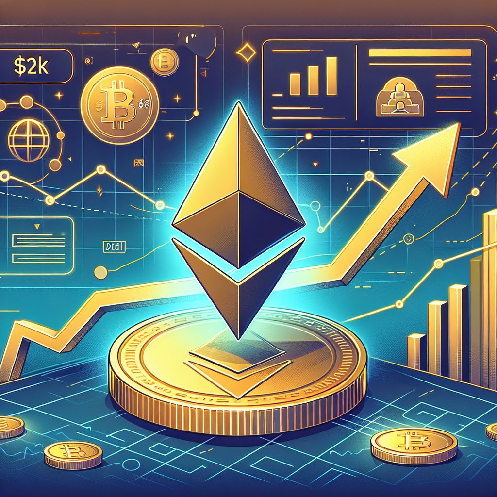 Ethereum token soaring past $62K label amid charts, DeFi and regulation icons