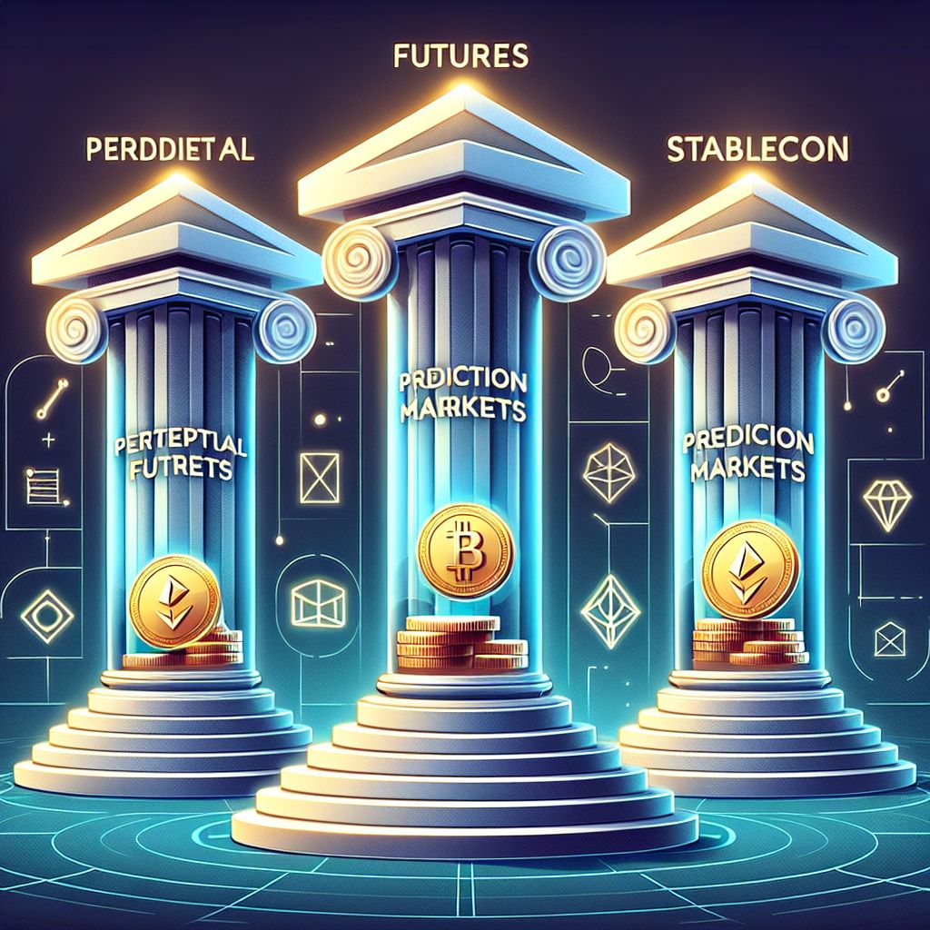 Three crypto pillars—perpetual futures, prediction markets, stablecoins—shaping 2026 markets