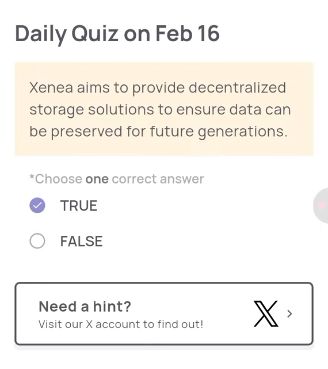 Xenea Wallet Daily Quiz Today’s Answer – February 16, 2026